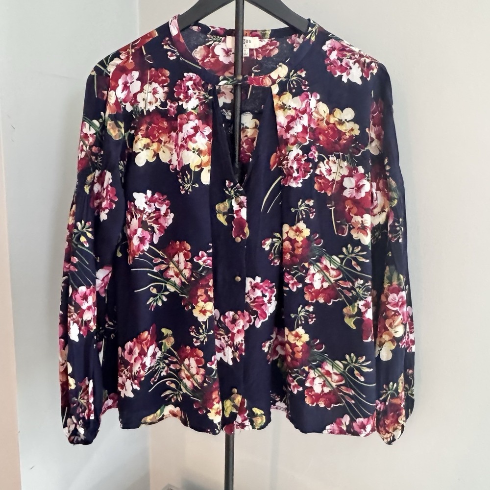 Umgee Womens S Navy Floral Boho Peasant Blouse Cottagecore Romantic‎
